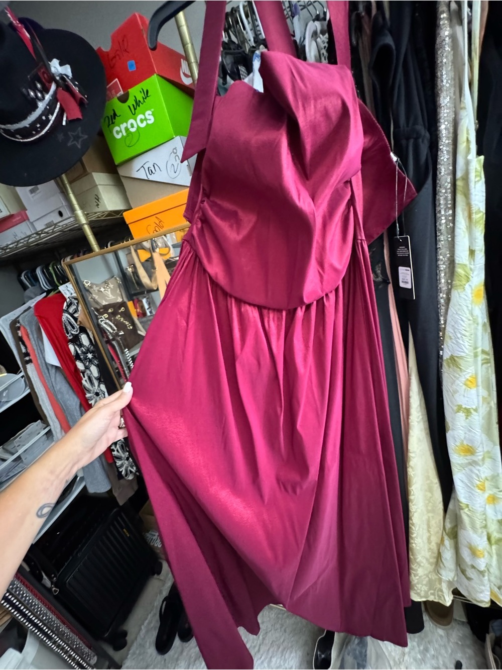 Fashion Nova Wine-Red Halter Maxi Dress